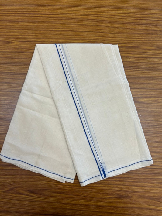 KaithariKada HANDLOOM UNAKKUPAAV Balaramapuram - 100% PURE Cotton Off White (Unbleached) Neriyath - 0.5 cm Royal Blue Kara - 1 KK5277 ELA