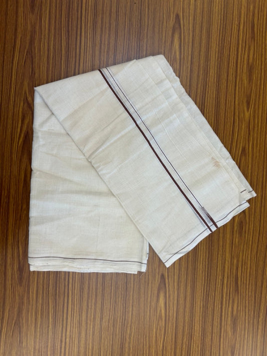 KaithariKada HANDLOOM UNAKKUPAAV Balaramapuram - 100% PURE Cotton Off White (Unbleached) Neriyath - 0.5 cm Dark Brown Kara - 4 KK5277 ELA