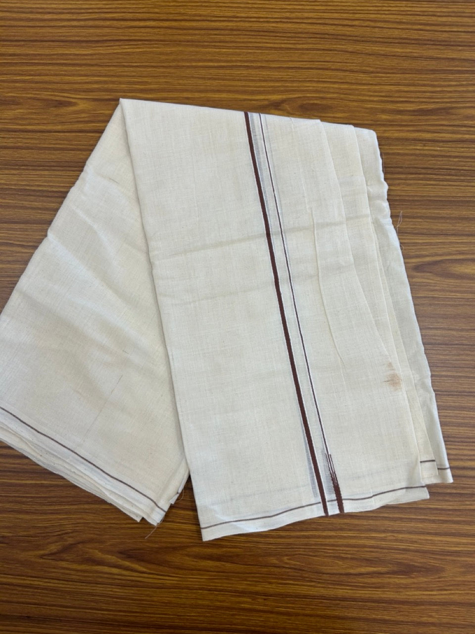 KaithariKada HANDLOOM UNAKKUPAAV Balaramapuram - 100% PURE Cotton Off White (Unbleached) Neriyath - 0.5 cm Dark Brown Kara - 4 KK5277 ELA