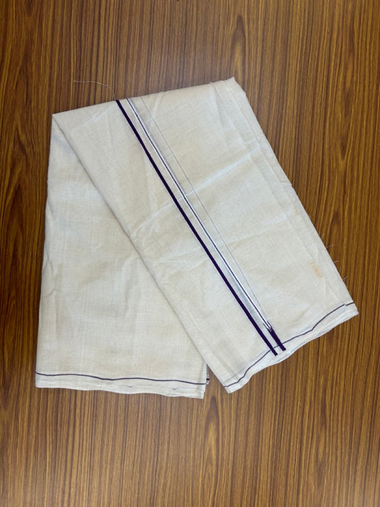 KaithariKada HANDLOOM UNAKKUPAAV Balaramapuram - 100% PURE Cotton Off White (Unbleached) Neriyath - 0.5 cm Deep Violet Kara - 7 KK5277 ELA