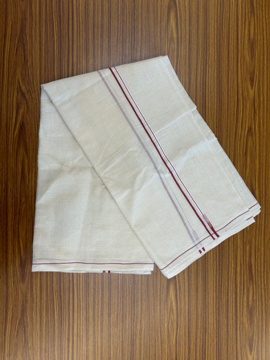 KaithariKada HANDLOOM UNAKKUPAAV Balaramapuram - 100% PURE Cotton Off White (Unbleached) Neriyath - 0.5 cm Red Kara - 8 KK5277 ELA