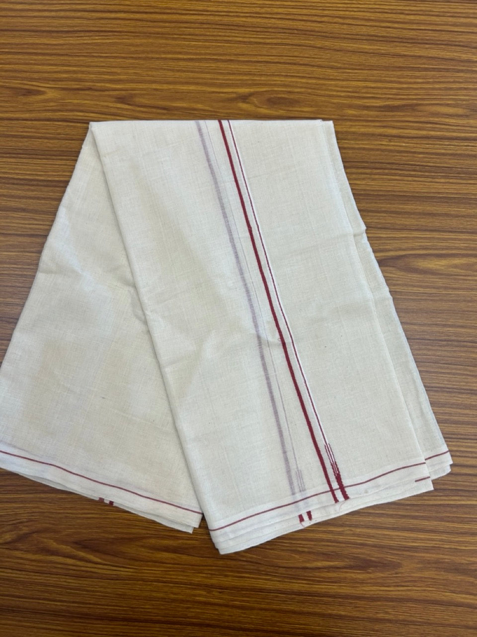 KaithariKada HANDLOOM UNAKKUPAAV Balaramapuram - 100% PURE Cotton Off White (Unbleached) Neriyath - 0.5 cm Red Kara - 8 KK5277 ELA