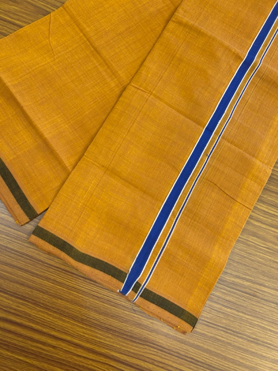 Handloom Single Hallmarked - 10% Discount !! KaithariKada 100% Pure Cotton - Mundu/Dhoti 0.5 inch Blue & White Kara with Kavi colour Body - (2 meter / 4 muzham) - 28 KK8032 ELA