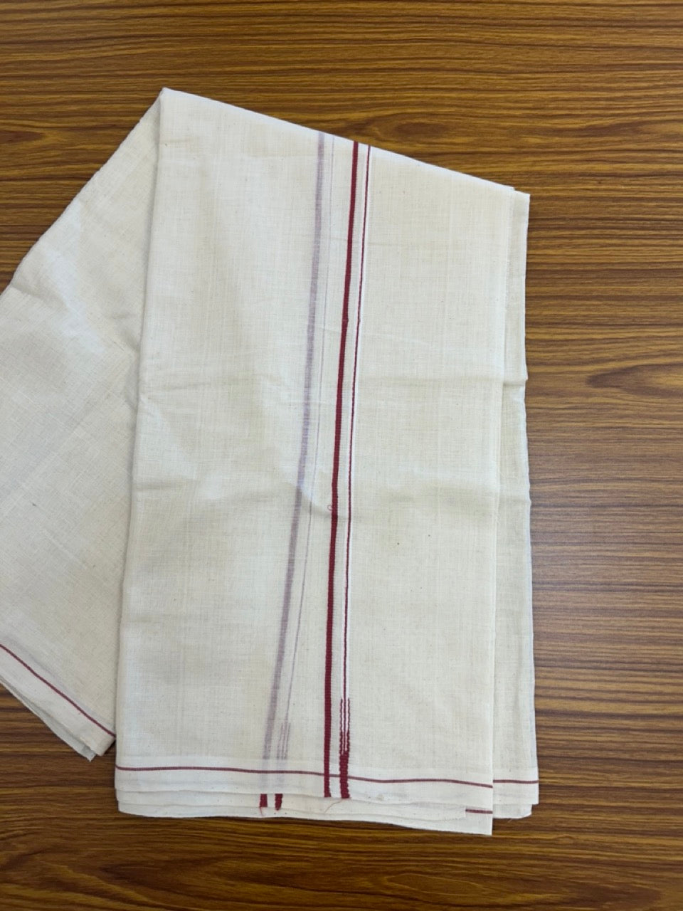KaithariKada HANDLOOM UNAKKUPAAV Balaramapuram - 100% PURE Cotton Off White (Unbleached) Neriyath - 0.5 cm Red Kara - 8 KK5277 ELA