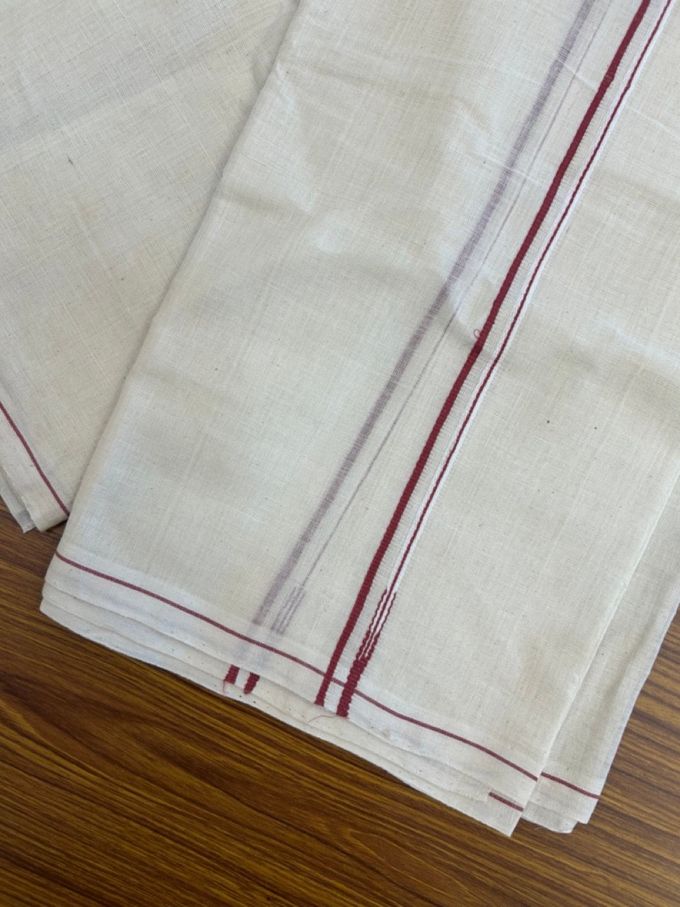 KaithariKada HANDLOOM UNAKKUPAAV Balaramapuram - 100% PURE Cotton Off White (Unbleached) Neriyath - 0.5 cm Red Kara - 8 KK5277 ELA