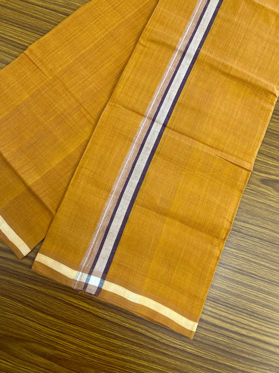 Handloom Single Hallmarked - 10% Discount !! KaithariKada 100% Pure Cotton - Mundu/Dhoti 1.5 inch White & Violet shaded Kara with Kavi colour Body - (2 meter / 4 muzham) - 31 KK8032 ELA