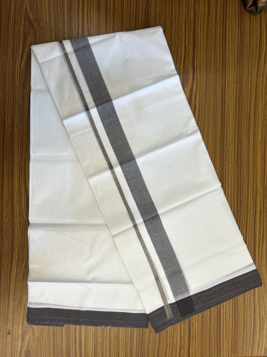 20% Discount! KaithariKada Balaramapuram 100% Cotton Double Pure white Mundu/Dhoti - 100X80 - 1.25 inch Silver Kasav Dark Brown shaded kara - 4 mtr ( 8.5 muzham) - 53 KK5341 VIN