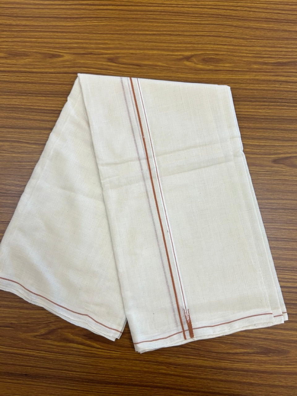 KaithariKada HANDLOOM UNAKKUPAAV Balaramapuram - 100% PURE Cotton Off White (Unbleached) Neriyath - 0.5 cm Light brown Kara - 6 KK5277 ELA