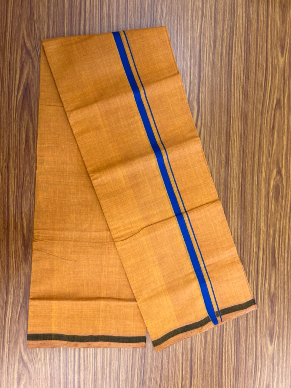 Handloom Single Hallmarked - 10% Discount !! KaithariKada 100% Pure Cotton - Mundu/Dhoti 0.5 inch Blue Kara with Kavi colour Body - (2 meter / 4 muzham) - 29 KK8032 ELA