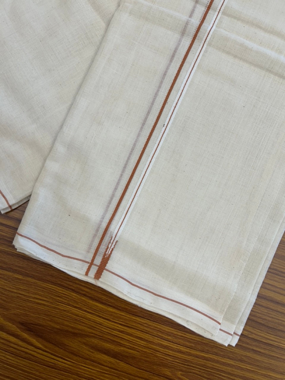 KaithariKada HANDLOOM UNAKKUPAAV Balaramapuram - 100% PURE Cotton Off White (Unbleached) Neriyath - 0.5 cm Light brown Kara - 6 KK5277 ELA