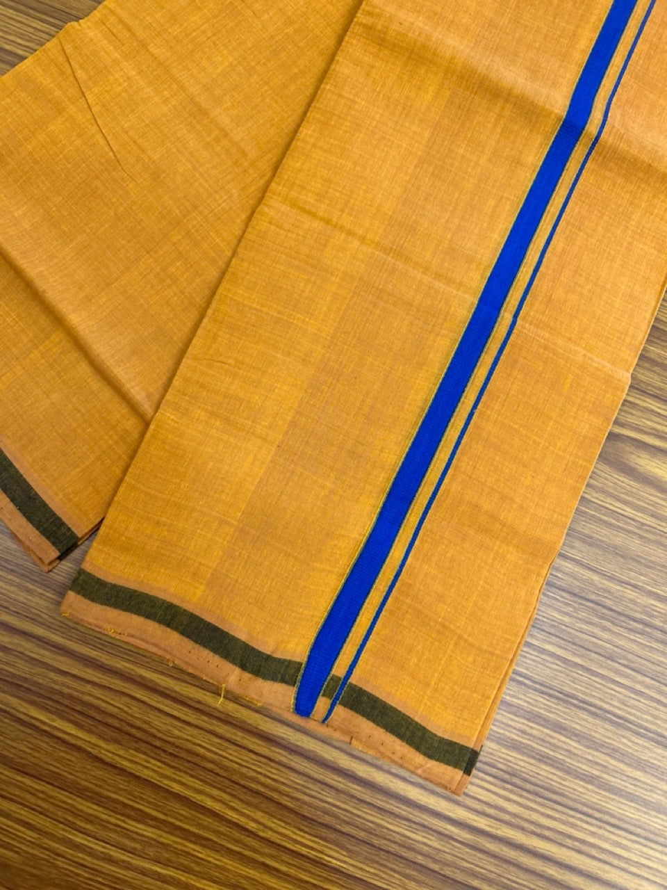 Handloom Single Hallmarked - 10% Discount !! KaithariKada 100% Pure Cotton - Mundu/Dhoti 0.5 inch Blue Kara with Kavi colour Body - (2 meter / 4 muzham) - 29 KK8032 ELA