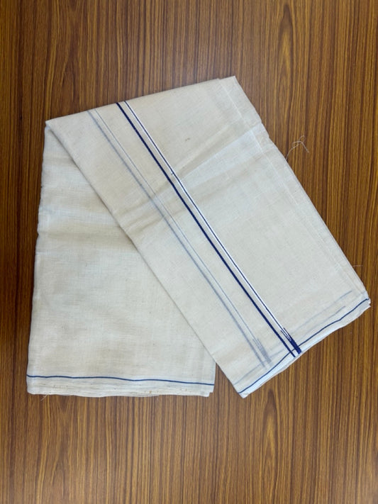 KaithariKada HANDLOOM UNAKKUPAAV Balaramapuram - 100% PURE Cotton Off White (Unbleached) Neriyath - 0.5 cm Violet Blue Kara - 3 KK5277 ELA