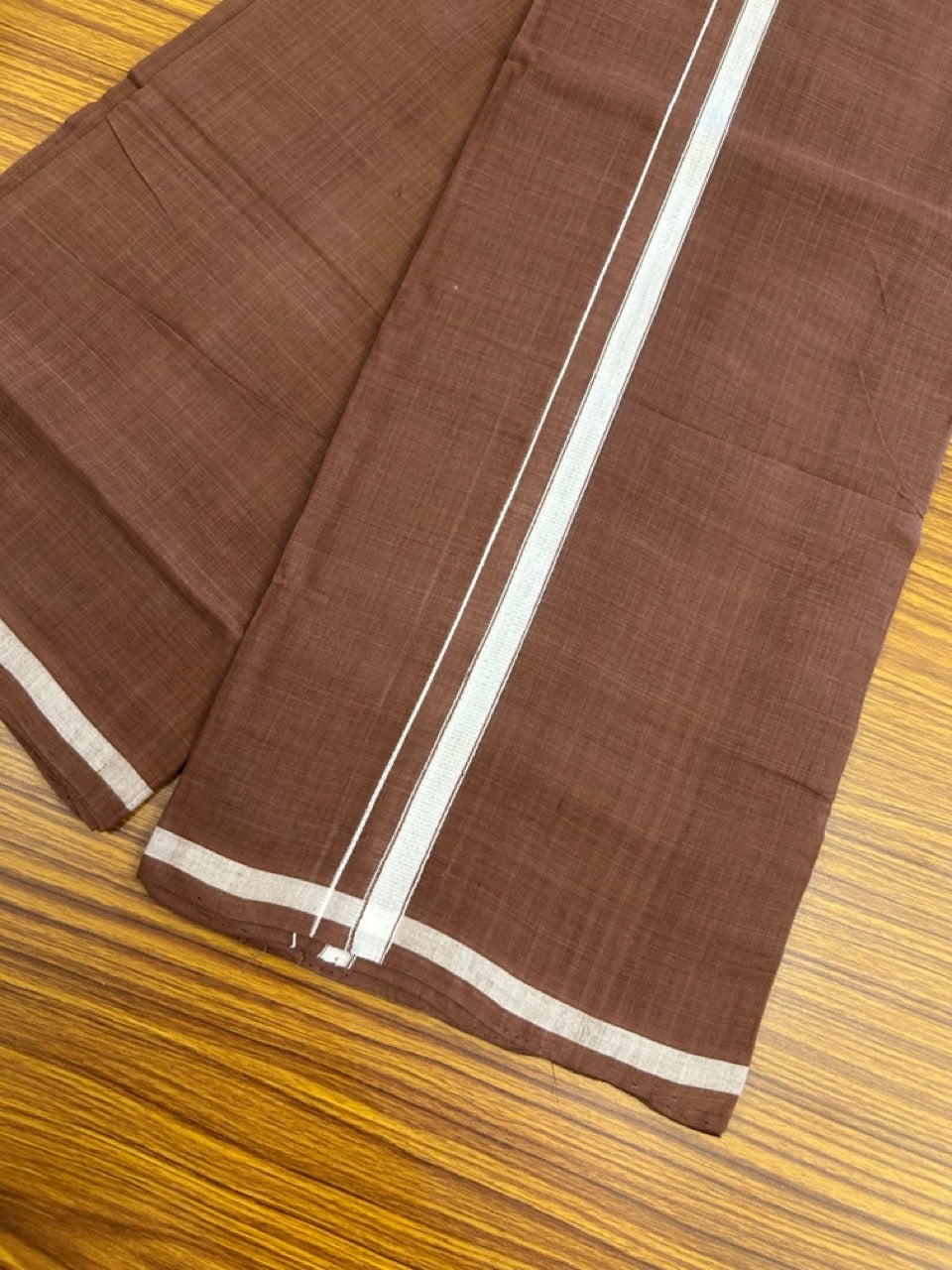 10% Discount !! KaithariKada 100% Pure Cotton - HANDLOOM Single Mundu/Dhoti Dark Brown Colour Body & White Brown 0.5 inch Kara- (2 meter / 4 muzham)- 2 KK8032 ELA