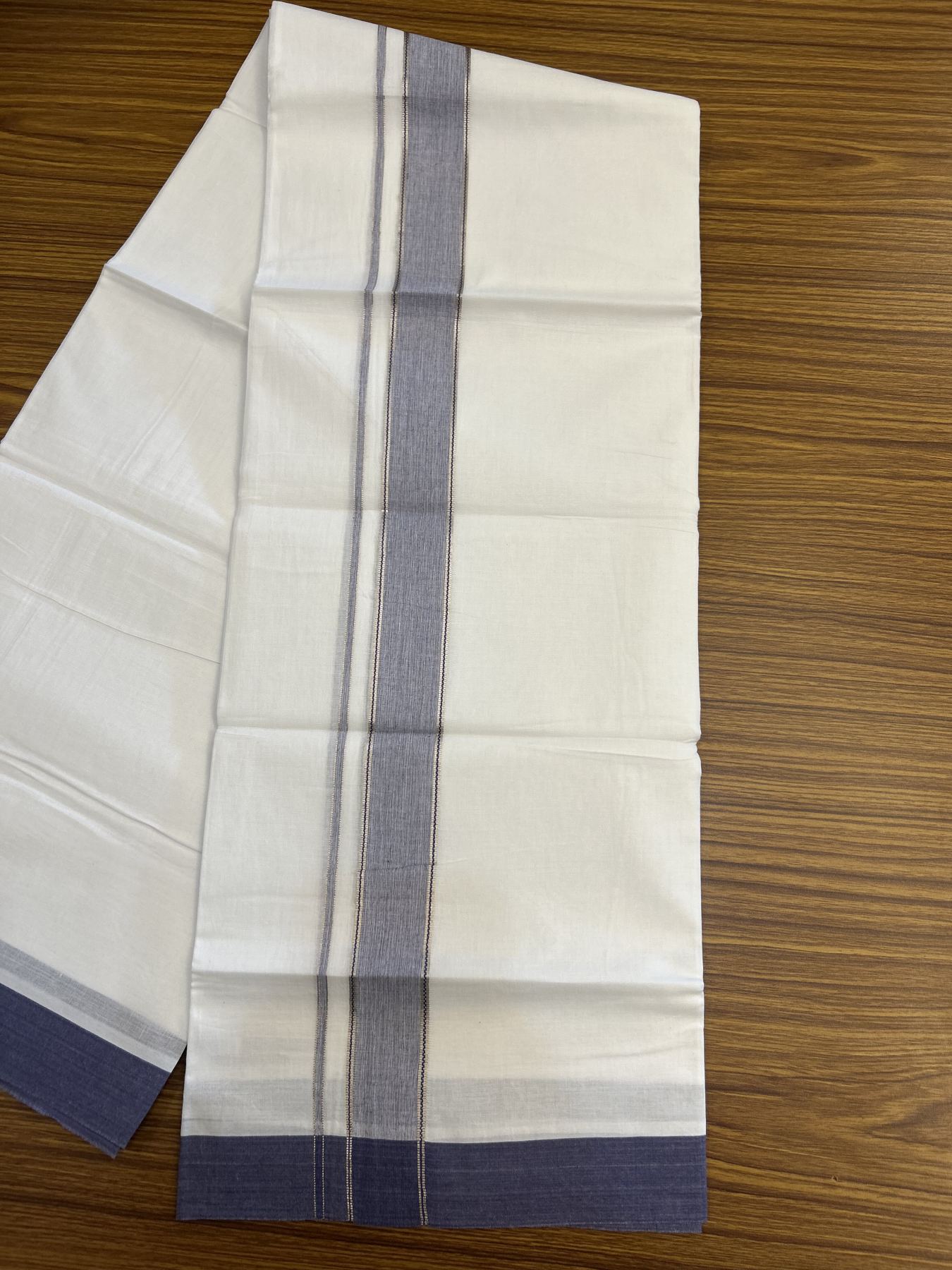 20% Discount! KaithariKada Balaramapuram 100% Cotton Double Pure white Mundu/Dhoti- 100X80 - 1.5 inch Puliyilakkara Silver Kasav & Lavender Violet Chutty Kara - 4 mtr ( 8.5 muzham) - 30 KK5341 VIN