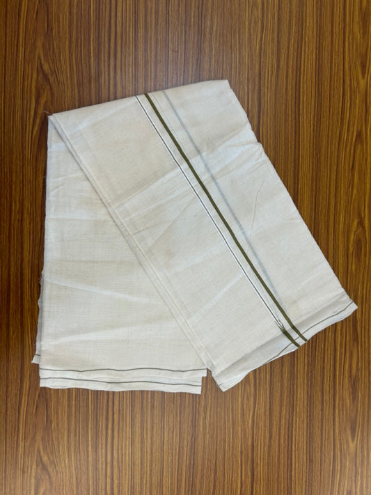 KaithariKada HANDLOOM UNAKKUPAAV Balaramapuram - 100% PURE Cotton Off White (Unbleached) Neriyath - 0.5 cm Light Olive Green Kara - 2 KK5277 ELA