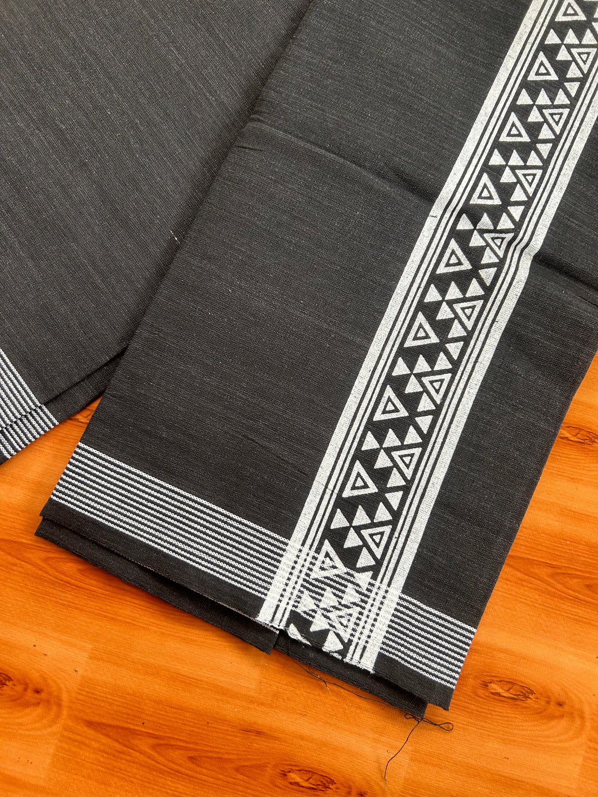 Kaitharikada - Single Kaily / Lungi - Mixed Cotton - 2/40s twisted - 2.5 inch White Printed kara with Black colour body (2 meter / 4 muzham) - 1 KK8082 SAT