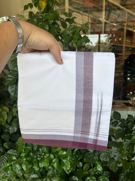 20% Discount ! KaithariKada Balaramapuram 100% Cotton Pure white Double Mundu/Dhoti - 100x80 - 1.75 inch Light Blue & Pale Lavander chutty 4 M (8.5 muzham) - 53 KK5363 VIN