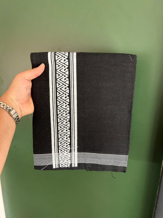 Kaitharikada - Single Kaily / Lungi - Mixed Cotton - 2/40s twisted - 2.5 inch White Printed kara with Black colour body (2 meter / 4 muzham) - 3 KK8082 SAT