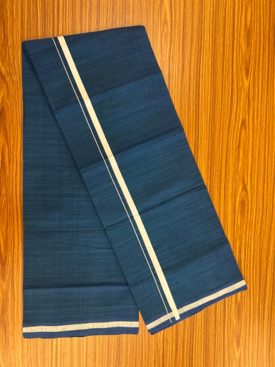 10% Discount !! KaithariKada 100% Pure Cotton - HANDLOOM Single Mundu/Dhoti Peacock Blue Green Colour Body & White 0.5 inch Kara- (2 meter / 4 muzham)- 11 KK8032 ELA
