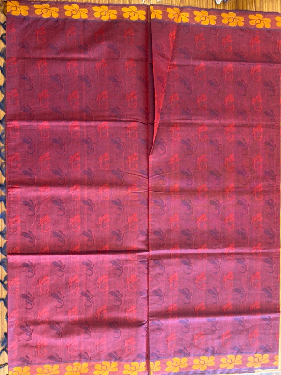 Kerala Colour Cotton Saree - Maroon Orange & Red Design Kara - Kaitharikada - 2KK1009RJT