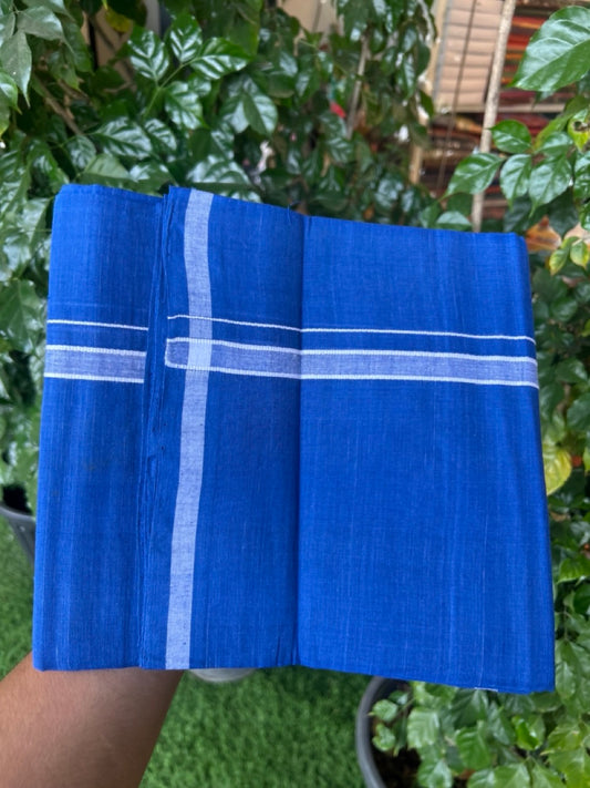 10% Discount !! KaithariKada 100% Pure Cotton - HANDLOOM Single Mundu/Dhoti Blue Colour Body & White Shaded 0.5 inch Kara- (2 meter / 4 muzham)- 16 KK8032 ELA