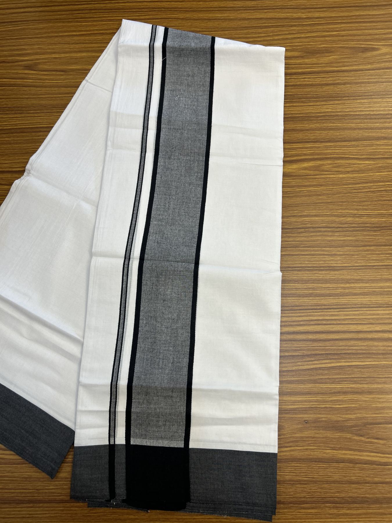 20% Discount! KaithariKada Balaramapuram 100% Cotton Double Pure white Mundu/Dhoti- 100X80 - 2.25 inch Black kara - 4 mtr ( 8.5 muzham) - 3 KK5341 VIN