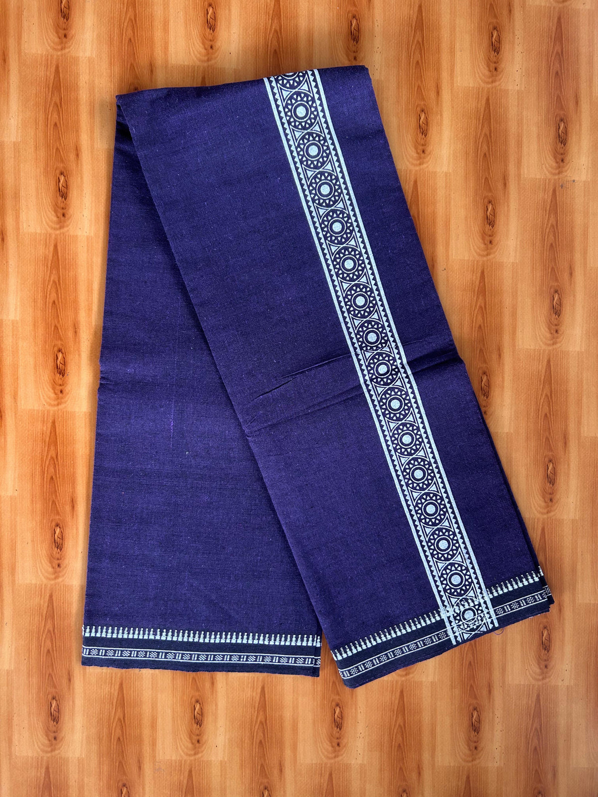 Kaitharikada - Single Kaily / Lungi - Mixed Cotton - 20s twisted - 2 inch White Printed kara with Violet & Black Shaded colour body (2 meter / 4 muzham) - 14 KK8082 SAT