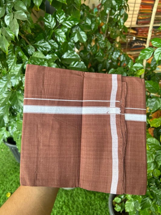 10% Discount !! KaithariKada 100% Pure Cotton - HANDLOOM Single Mundu/Dhoti Dark Brown Colour Body & White Brown 0.5 inch Kara- (2 meter / 4 muzham)- 2 KK8032 ELA
