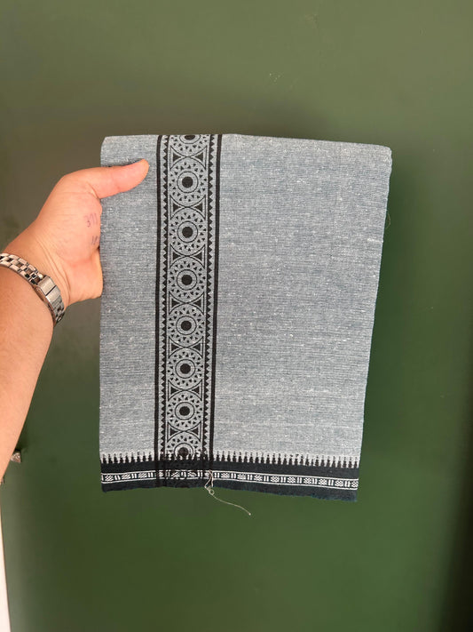 Kaitharikada - Single Kaily / Lungi - Mixed Cotton - 20s twisted - 2 inch Black Printed kara with Peacock Blue & White Shaded colour body (2 meter / 4 muzham) - 9 KK8082 SAT
