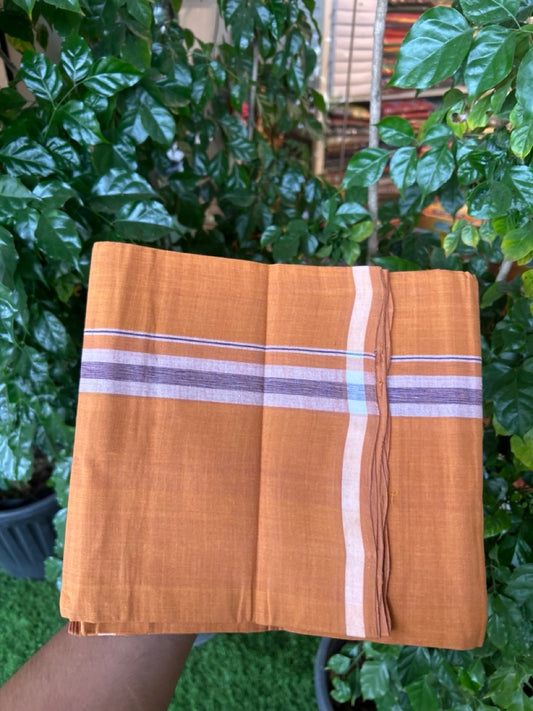 Handloom Single Hallmarked - 10% Discount !! KaithariKada 100% Pure Cotton - Mundu/Dhoti 1 inch White & Violet shaded Kara with Kavi colour Body - (2 meter / 4 muzham) - 33 KK8032 ELA