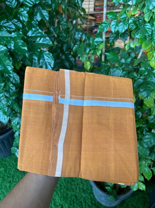 Handloom Single Hallmarked - 10% Discount !! KaithariKada 100% Pure Cotton - Mundu/Dhoti 0.5 inch White Kara with Kavi colour Body - (2 meter / 4 muzham) - 21 KK8032 ELA