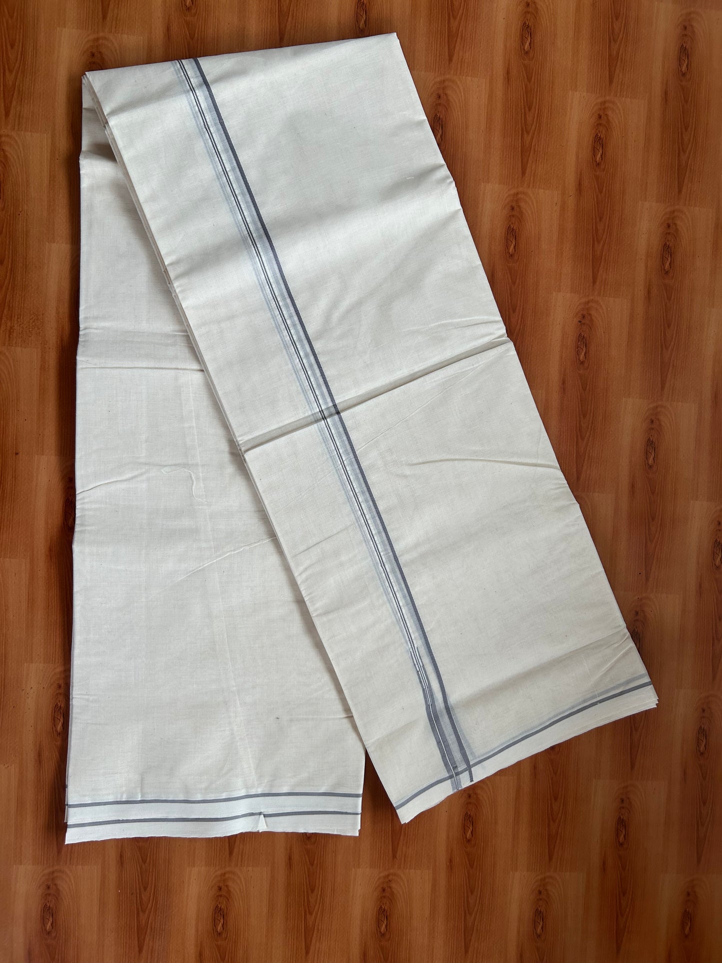 20% Discount! KaithariKada Balaramapuram 100% Cotton Double Off white Mundu/Dhoti- 100x100 - 0.3 cm Puliyilakkara Grey Chutty Kara - 4 mtr (8.5 muzham) - 12 KK5381 ASH