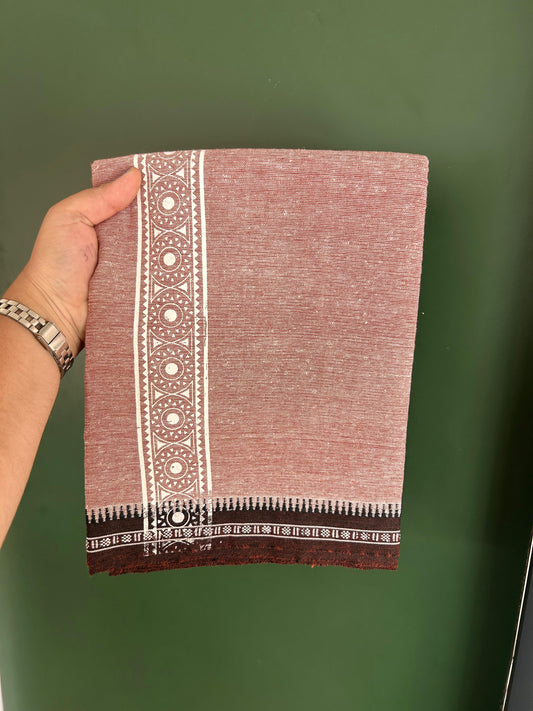 Kaitharikada - Single Kaily / Lungi - Mixed Cotton - 20s twisted - 2 inch White Printed kara with Peach Brown & White Shaded colour body (2 meter / 4 muzham) - 18 KK8082 SAT