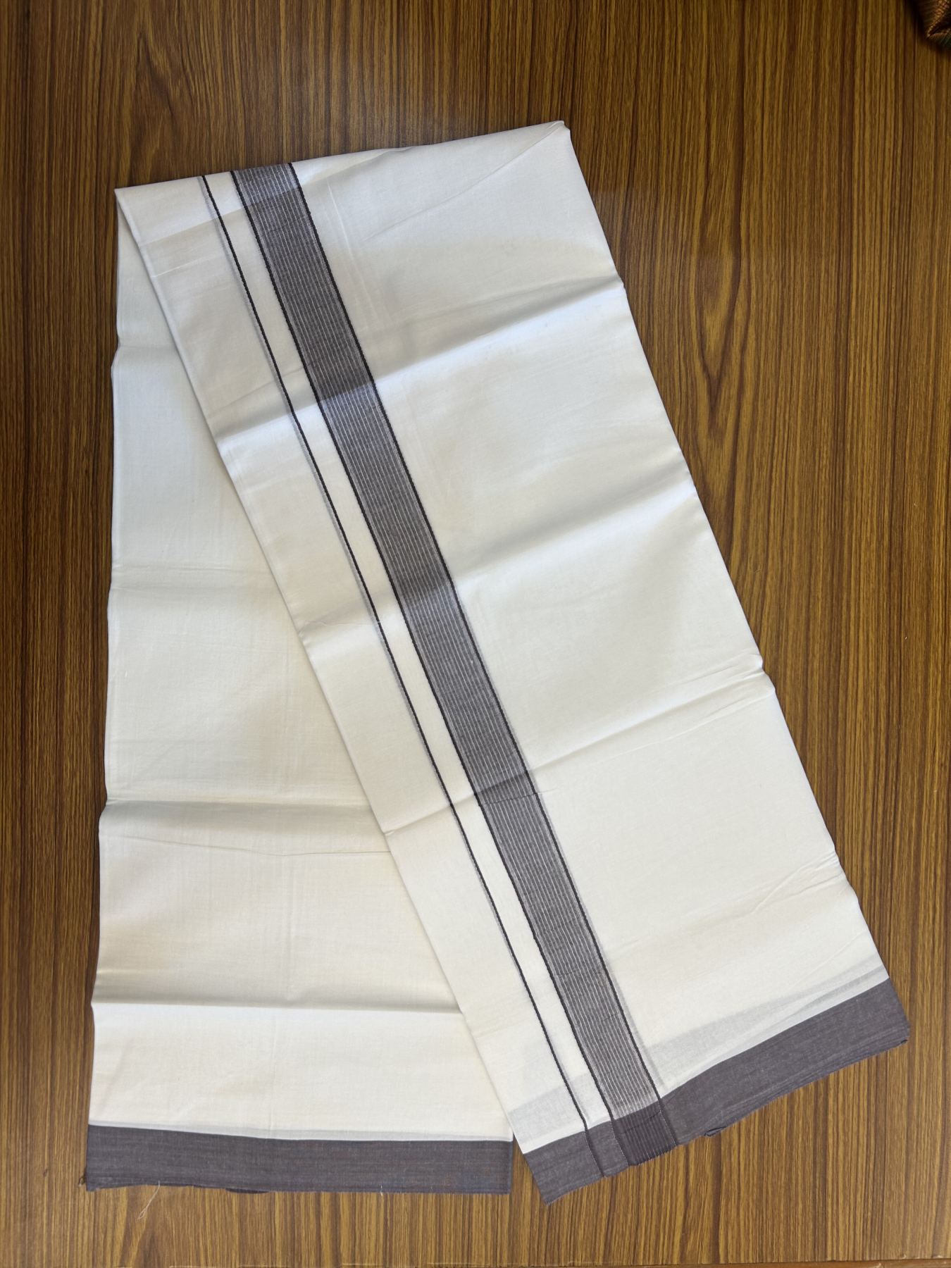 20% Discount! KaithariKada Balaramapuram 100% Cotton Double Pure white Mundu/Dhoti- 100X80 - 1.25 inch Dark Lavender Striped Kara - 4 mtr ( 8.5 muzham) - 37 KK5341 VIN