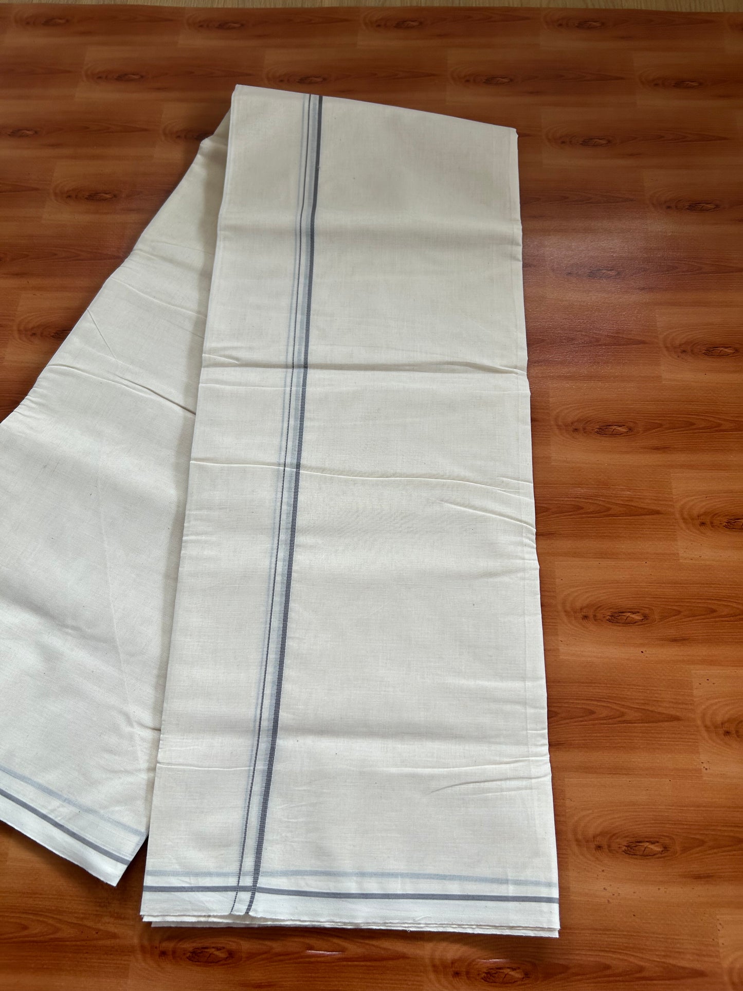 20% Discount! KaithariKada Balaramapuram 100% Cotton Double Off white Mundu/Dhoti- 100x100 - 0.3 cm Grey Kara - 4 mtr (8.5 muzham) - 13 KK5381 ASH