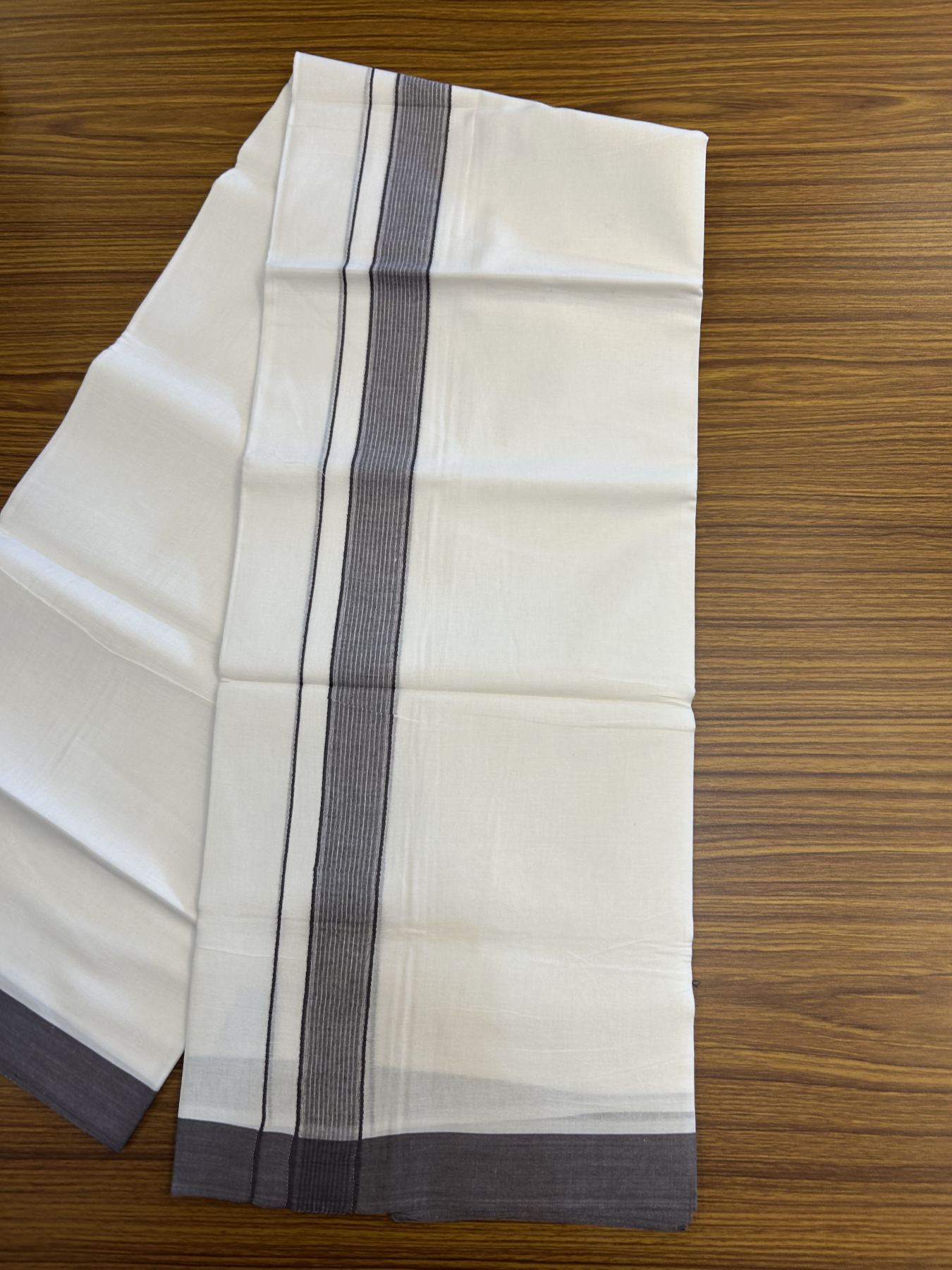 20% Discount! KaithariKada Balaramapuram 100% Cotton Double Pure white Mundu/Dhoti- 100X80 - 1.25 inch Dark Lavender Striped Kara - 4 mtr ( 8.5 muzham) - 37 KK5341 VIN