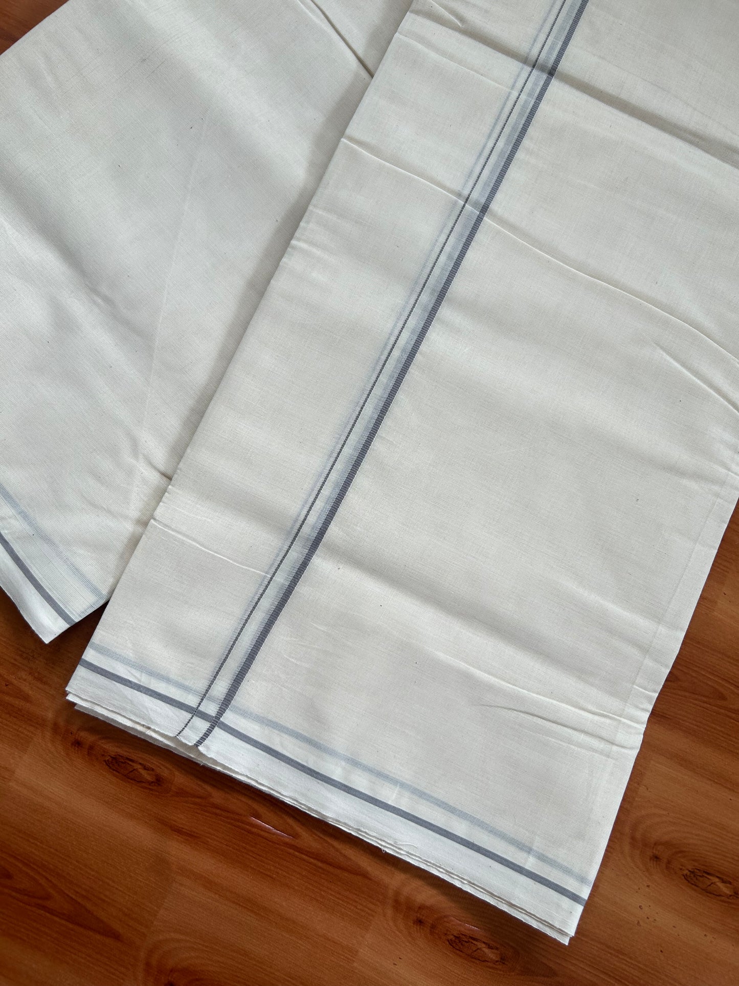 20% Discount! KaithariKada Balaramapuram 100% Cotton Double Off white Mundu/Dhoti- 100x100 - 0.3 cm Grey Kara - 4 mtr (8.5 muzham) - 13 KK5381 ASH