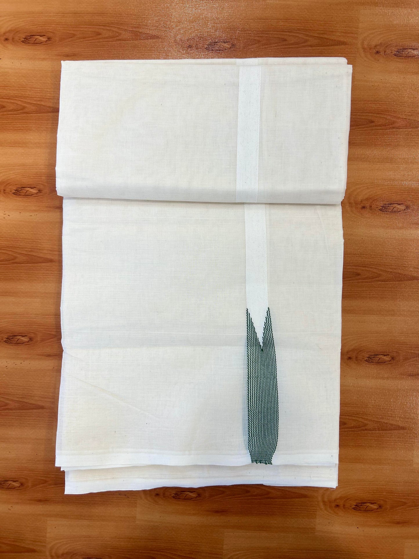 Double Off white Mundu/Dhoti - 20% Discount! KaithariKada Balaramapuram 100% Cotton - 100x100 - 0.75 inch Puliyilakkara Green Striped Chutty Kara - 4 mtr (8.5 muzham) - 7 KK5401 ASH