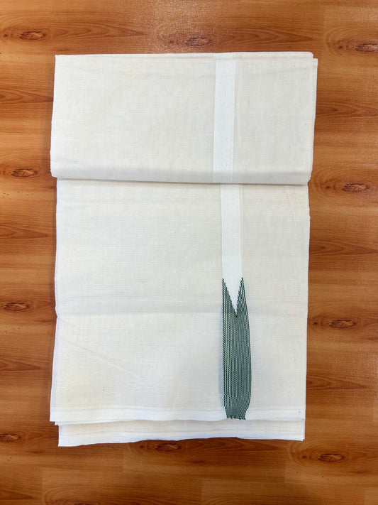 Double Off white Mundu/Dhoti - 23% Discount! KaithariKada Balaramapuram 100% Cotton - 100x100 - 0.75 inch Puliyilakkara Green Striped Chutty Kara - 4 mtr (8.5 muzham) - 7 KK5401 ASH