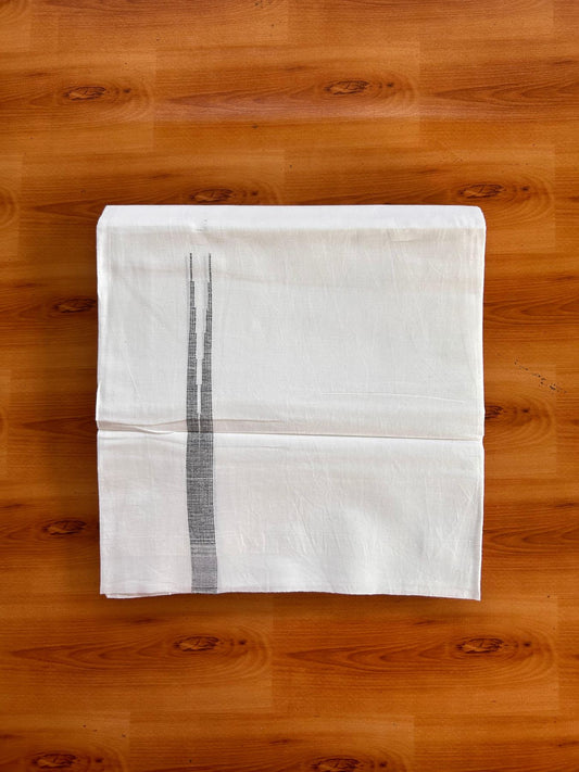 Single Pure white - Kaitharikada 100% Pure Cotton 70x30 Thread Mundu / Dhoti - Puliyilakkara 0.5 inch Black Stripes Chutty (2 meters / 4 mulam) - 1 KK5521 THI