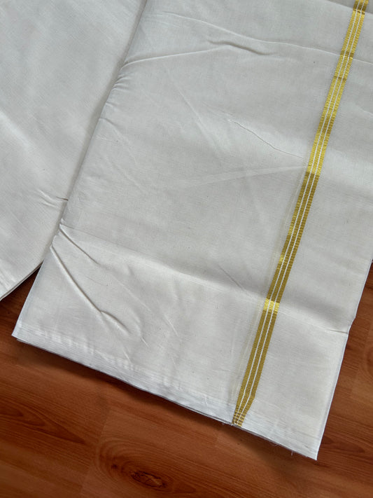 20% Discount! KaithariKada Balaramapuram 100% Cotton Double Off white Mundu/Dhoti- 100x100 - 0.5 inch Gold Kasav Kara - 4 mtr (8.5 muzham) - 16 KK5381 ASH