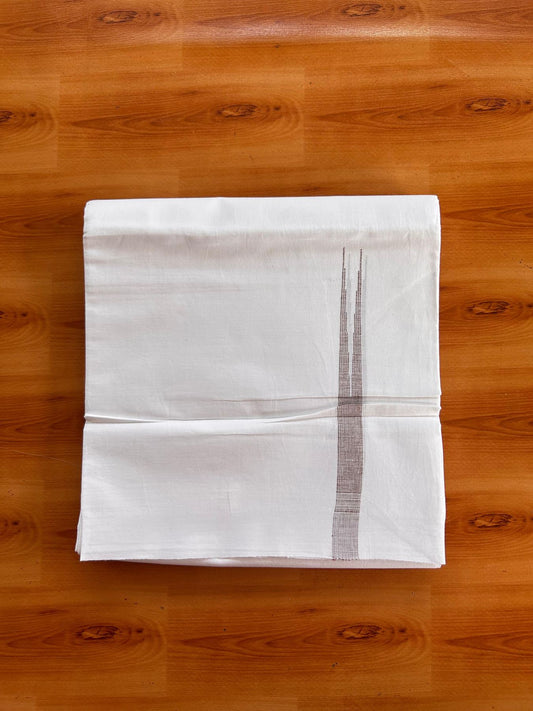 Single Pure white - Kaitharikada 100% Pure Cotton 70x30 Thread Mundu / Dhoti - 0.5 inchPuliyilakkara Dark Brown Stripes Chutty (2 meters / 4 mulam) - 2 KK5521 THI