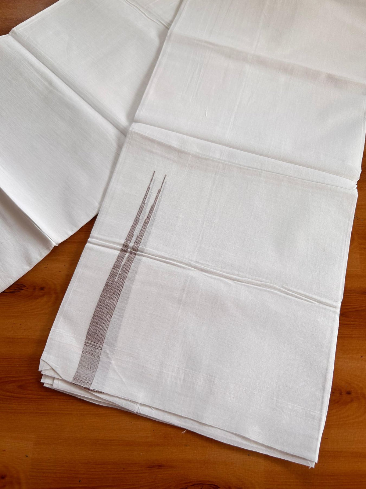 Single Pure white - Kaitharikada 100% Pure Cotton 70x30 Thread Mundu / Dhoti - 0.5 inchPuliyilakkara Dark Brown Stripes Chutty (2 meters / 4 mulam) - 2 KK5521 THI