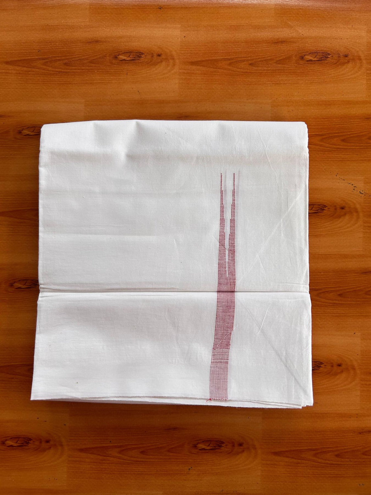 Single Pure white - Kaitharikada 100% Pure Cotton 70x30 Thread Mundu / Dhoti - Puliyilakkara 0.5 inch Red Stripes Chutty (2 meters / 4 mulam) - 3 KK5521 THI
