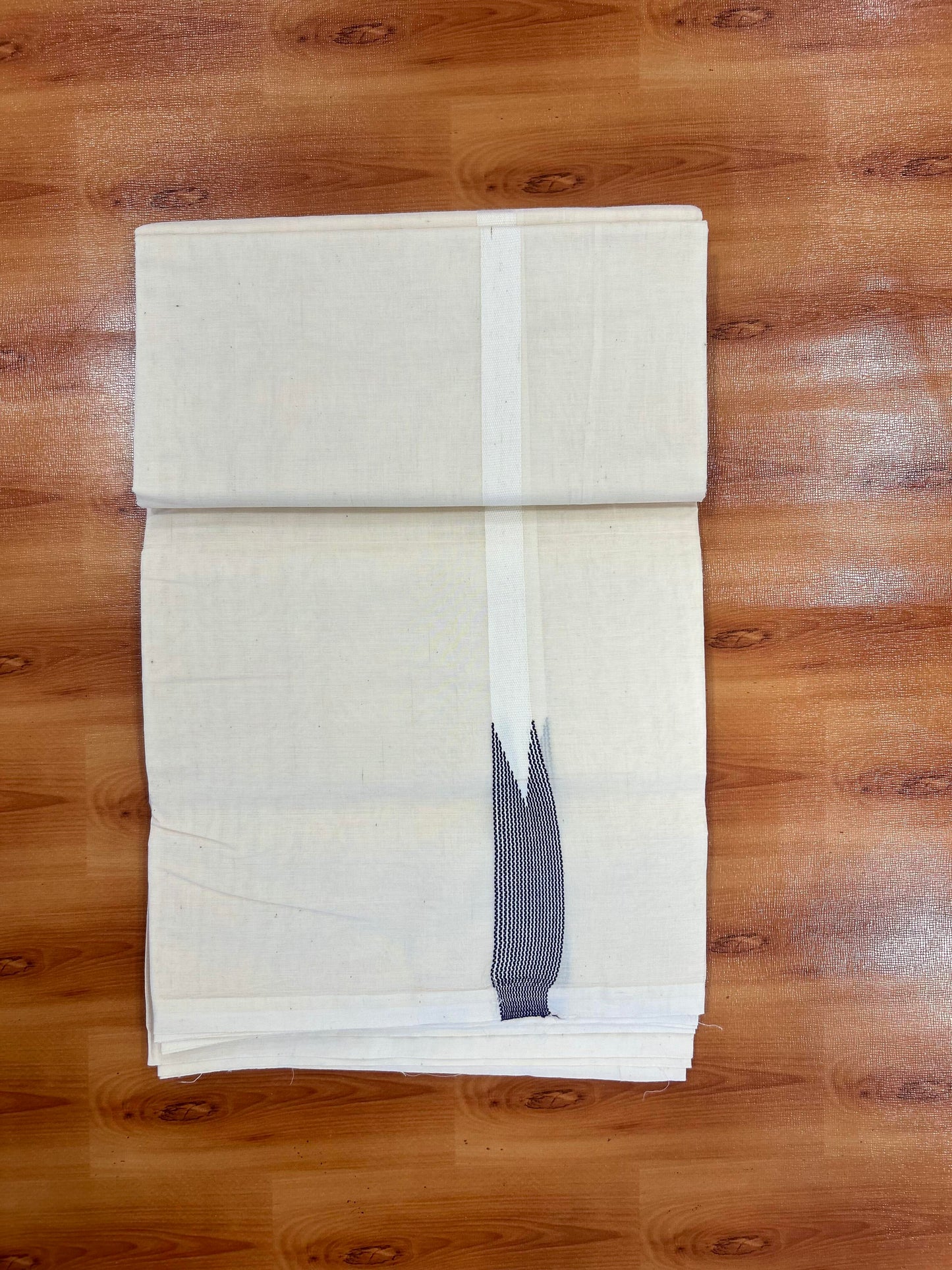 Double Off white Mundu/Dhoti - 23% Discount! KaithariKada Balaramapuram 100% Cotton - 100x100 - 0.5 inch Puliyilakkara Violet Striped Chutty Kara - 4 mtr (8.5 muzham) - 14 KK5401 ASH