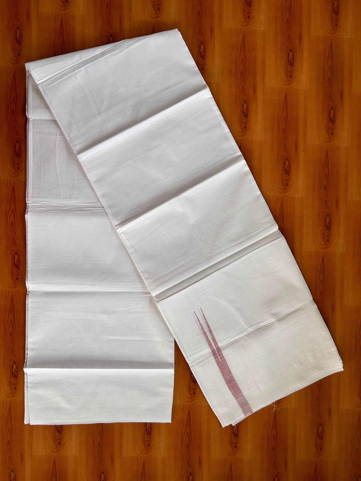 Single Pure white - Kaitharikada 100% Pure Cotton 70x30 Thread Mundu / Dhoti - Puliyilakkara 0.5 inch Red Stripes Chutty (2 meters / 4 mulam) - 3 KK5521 THI