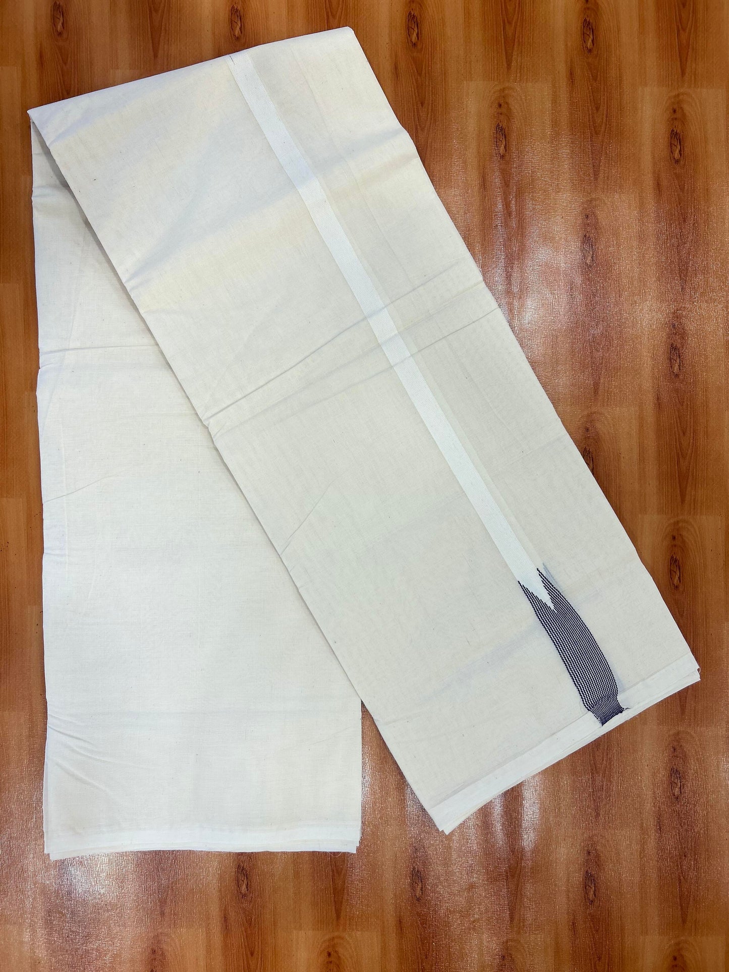 Double Off white Mundu/Dhoti - 23% Discount! KaithariKada Balaramapuram 100% Cotton - 100x100 - 0.5 inch Puliyilakkara Violet Striped Chutty Kara - 4 mtr (8.5 muzham) - 14 KK5401 ASH