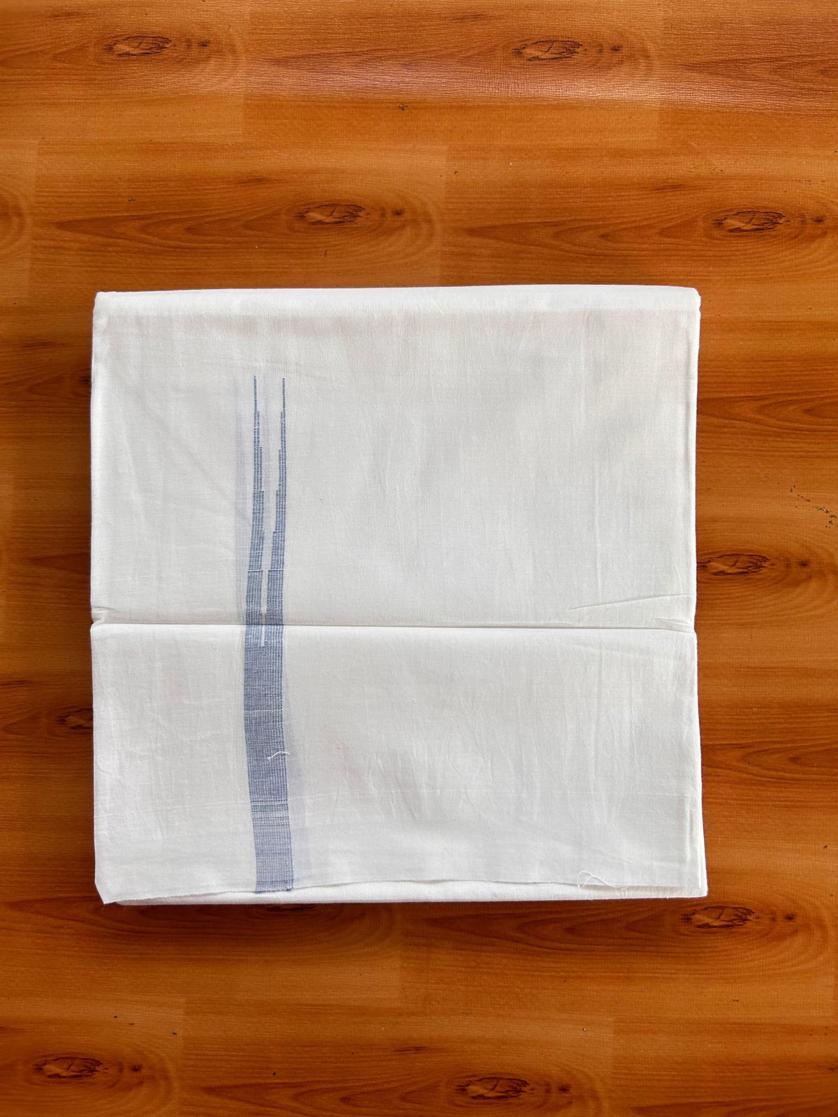 Single Pure white - Kaitharikada 100% Pure Cotton 70x30 Thread Mundu / Dhoti - Puliyilakkara 0.5 inch Sky Blue Stripes Chutty (2 meters / 4 mulam) - 4 KK5521 THI