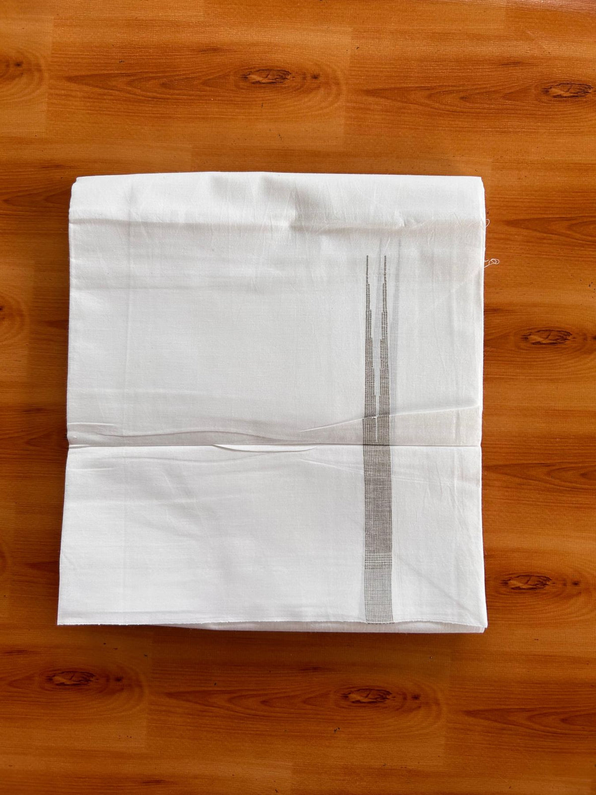 Single Pure white - Kaitharikada 100% Pure Cotton 70x30 Thread Mundu / Dhoti - Puliyilakkara 0.5 inch Greyish Brown Stripes Chutty (2 meters / 4 mulam) - 5 KK5521 THI