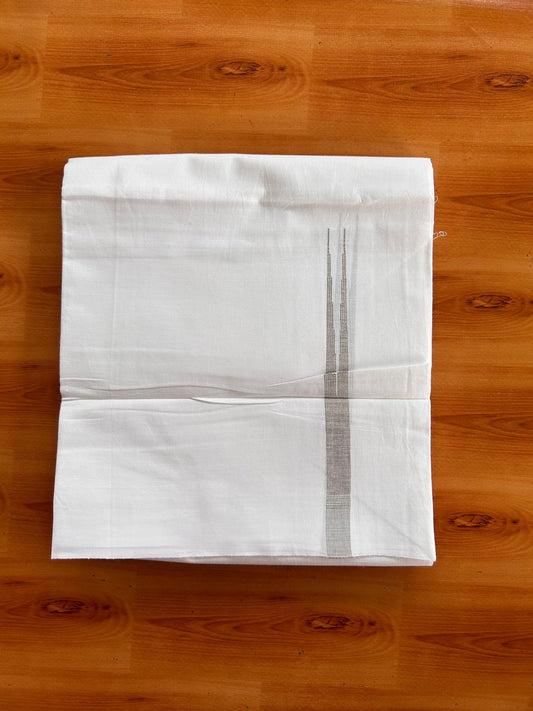 Single Pure white - Kaitharikada 100% Pure Cotton 70x30 Thread Mundu / Dhoti - Puliyilakkara 0.5 inch Greyish Brown Stripes Chutty (2 meters / 4 mulam) - 5 KK5521 THI